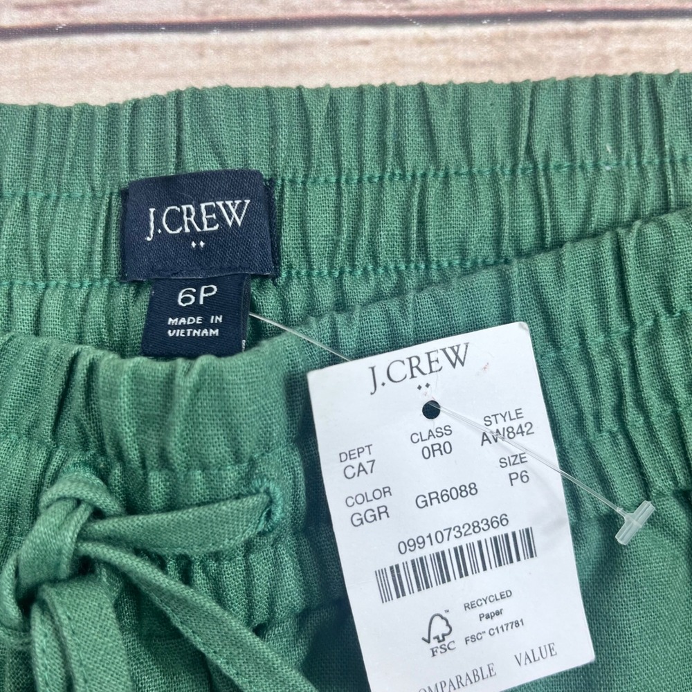 New J.Crew Green Linen Cotton Blend Drawstring Pants Ankle Length Sz‎ 6 Petite - Picture 3 of 7